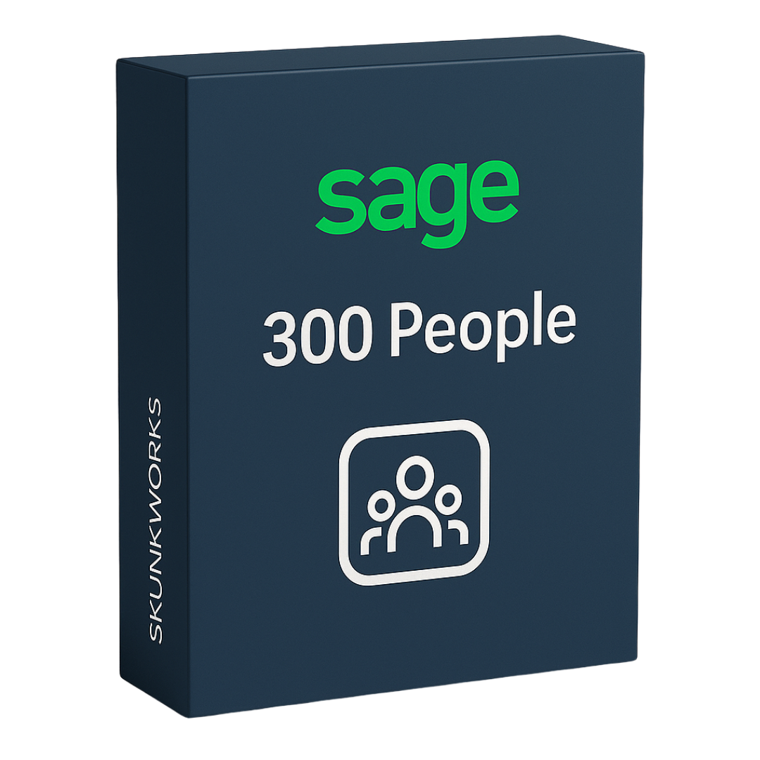 Sage 300 People dashboard with HR analytics and payroll modules.